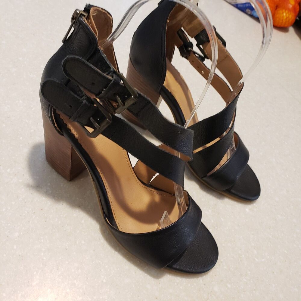 Crevo Tallulah Strappy High Heel Sandals Black Zip Back Double Buckle Size 6